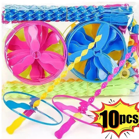 1-10Pcs Flying Helicopter Toy Hand Rotating Circle Bamboo Dragonfly Hand Rub Plastic Propeller for Outdoor Flying Toy Kids Gift Trikidsworld