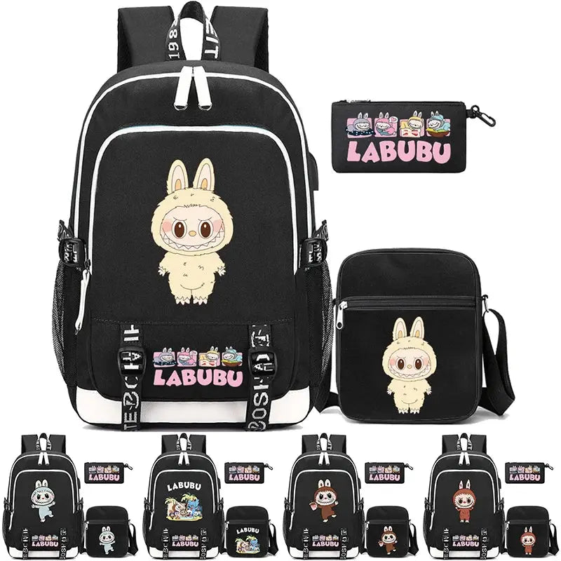 3Pcs/set Cute Backpack Shoulder Bag Pencil Case Boy Girl Teen Student Backpack Schoolbag Women Large Capacity Travel Bag Mochila Trikidsworld