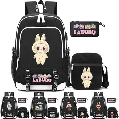 3Pcs/set Cute Backpack Shoulder Bag Pencil Case Boy Girl Teen Student Backpack Schoolbag Women Large Capacity Travel Bag Mochila Trikidsworld