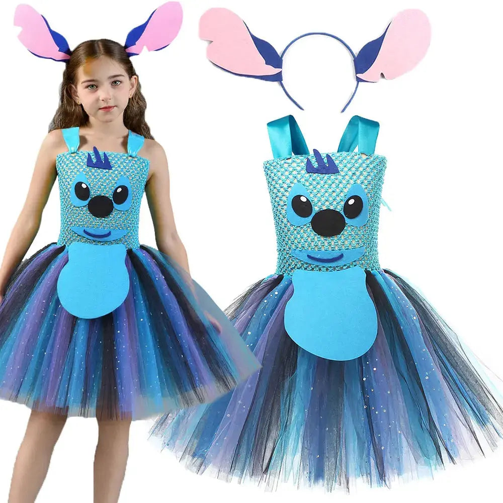 Movie Girls Alien Dog Costume Cartoon Blue Tulle Festival Dress Lilo Tutu Dress Maia Kealaha  Live-action Character Dress Up Trikidsworld