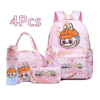 4Pcs/set Cute Cartoon Printed Backpack Lunch Bag Pencil Bag 750Ml Water Bottle Girl Student Large Capacity Waterproof Schoolbag Trikidsworld