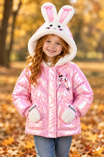 2025 Winter Jacket For Girls Coat Cute Rabbit Ears Waterproof Shiny Hooded Children Outerwear 1-6 Year Baby Kids Parkas Snowsuit Trikidsworld