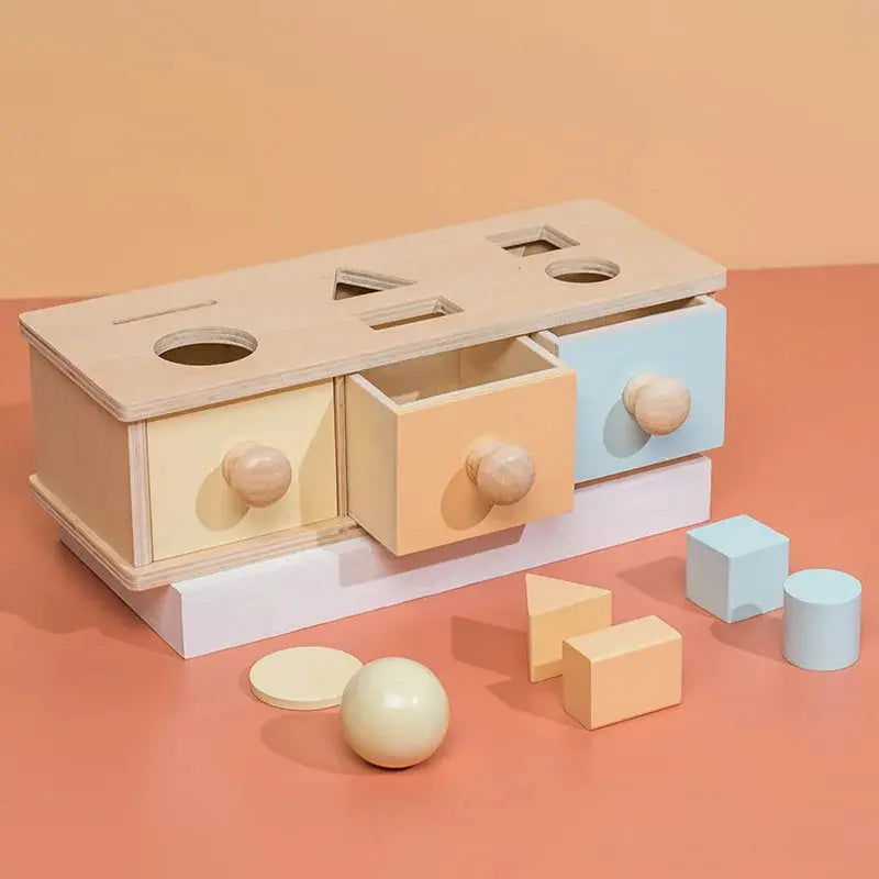 Montessori Wooden Baby Toy – Coin Box, Ball Drum & Shape Sorter | Educational & Sensory Learning Gift Trikidsworld