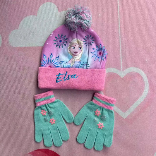 New 4-8Years children's hat Elsa princess Cartoon hat boy scarf gloves hat knitted sets girl cap keep warm girls headgear Trikidsworld