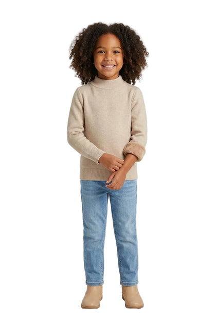 Kids Thermal Mock Neck Sweater with Plush Fleece Lining – Winter Warm Knitwear