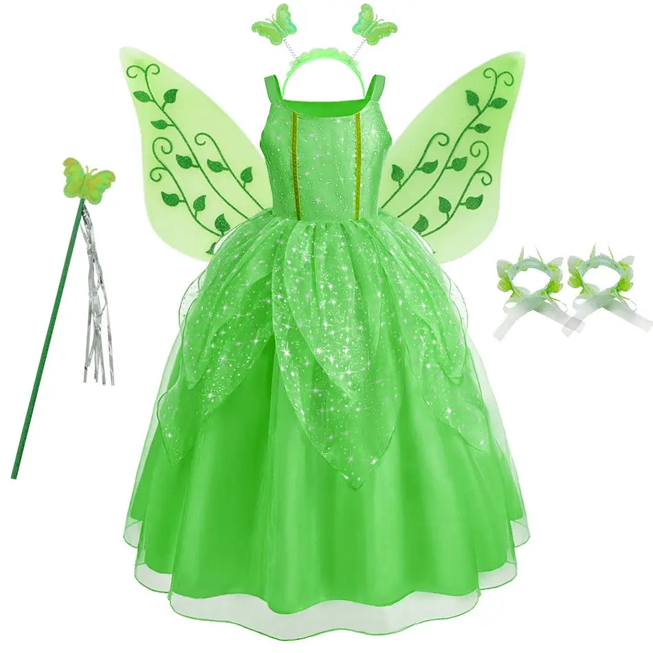 Kids Halloween Cosplay Costume Girls Fairy Witch Party Dress with Wing Children Green Black Carnival Christmas Birthday Clothes Trikidsworld