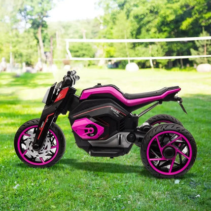 12V Three-wheel Ride On Motorcycle, Kids Electric Motorbike with Horns, LED Lights, Gift for Kids 3-8 Years,Rosy Trikidsworld