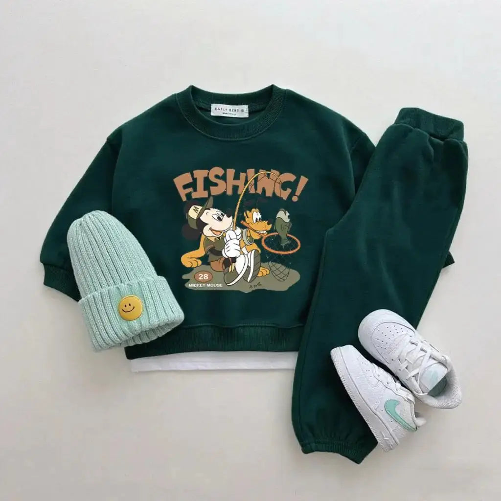 Boys Trendy Wear Long-sleeved Tracksuits Children 2026 Costume Mickey Mouse Tops Green Sweatpants New Two Piece Baby Clothing Trikidsworld