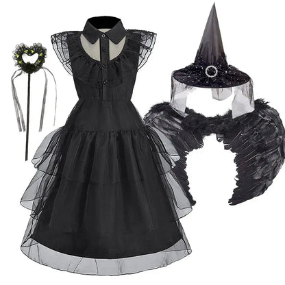 Kids Halloween Cosplay Costume Girls Fairy Witch Party Dress with Wing Children Green Black Carnival Christmas Birthday Clothes Trikidsworld
