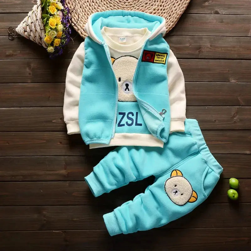 New Clothing Sets Baby Boys Girls Winter Plus Velvet Thick Flannel Fleece Homewear 3Pcs Children Warm Cartoon Sleepwear Suit Trikidsworld