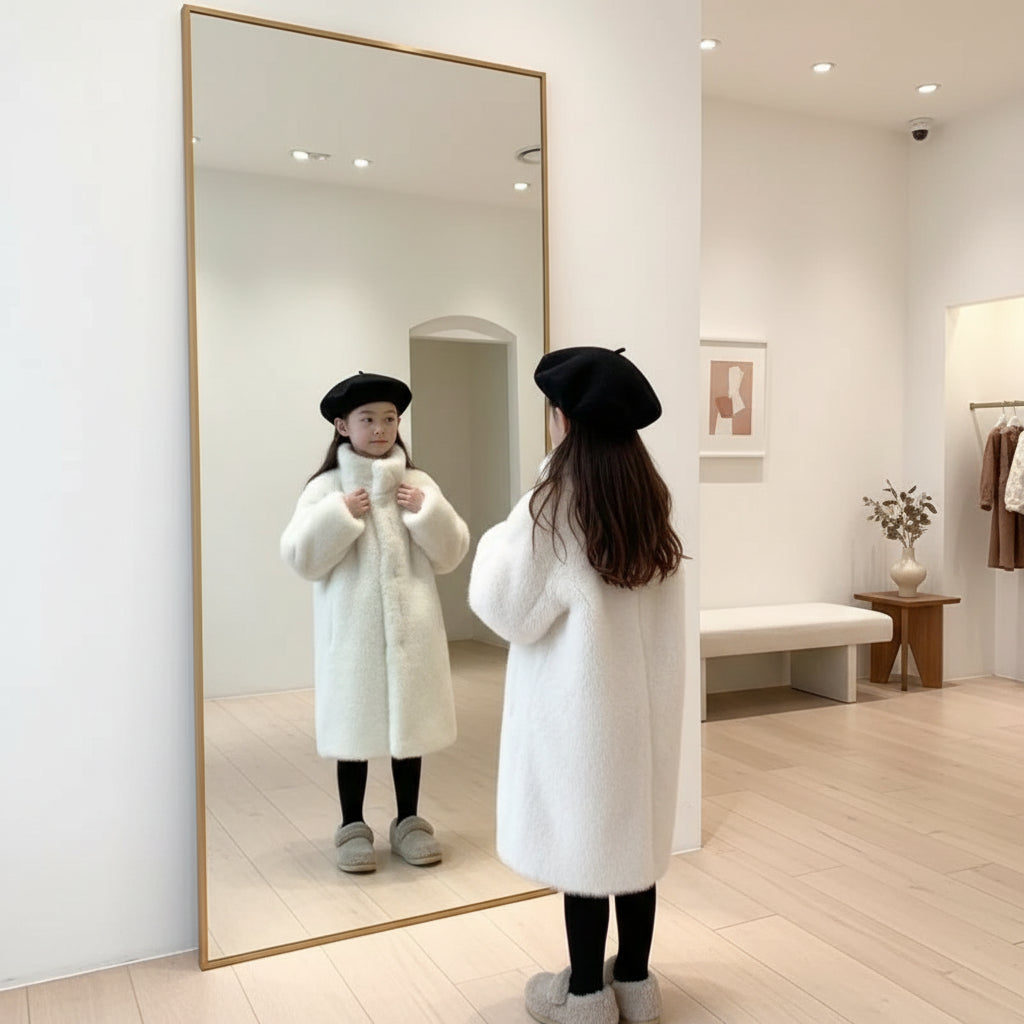 Kids' Faux Mink Winter Coat Longline Oversized Hooded Thickened Warm Fur Jacket for Big Toddler Girls Autumn Winter Trikidsworld