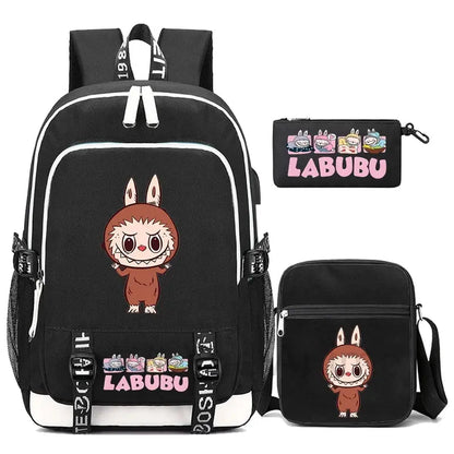 3Pcs/set Cute Backpack Shoulder Bag Pencil Case Boy Girl Teen Student Backpack Schoolbag Women Large Capacity Travel Bag Mochila Trikidsworld