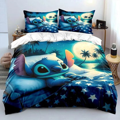 MINISO Disney Stitch Print Bedding Set Children 3 Pieces King Size Bed Set Pillowcase Adult Child Bed Cover Bedroom for Gifts Trikidsworld