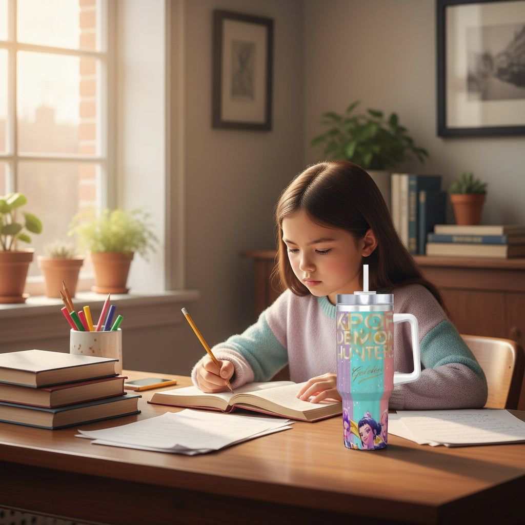 Kpop Demon Hunters Golden Huntrix Stainless Steel Tumbler Beach Thermal Cups With Straws and Lid Large Mugs Cup Hot Water Bottle Trikidsworld