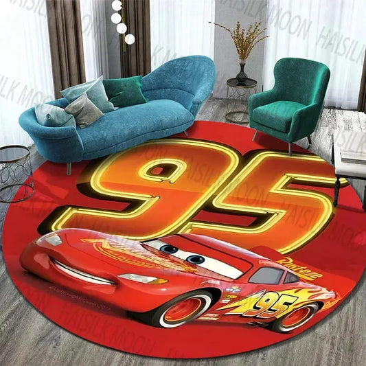 Disney Cartoon Cars HD Printed  Round Carpet for Kids Living Room Rugs Camping Picnic Mats Flannel Anti-Slip Rug Yoga Mat Gifts Trikidsworld