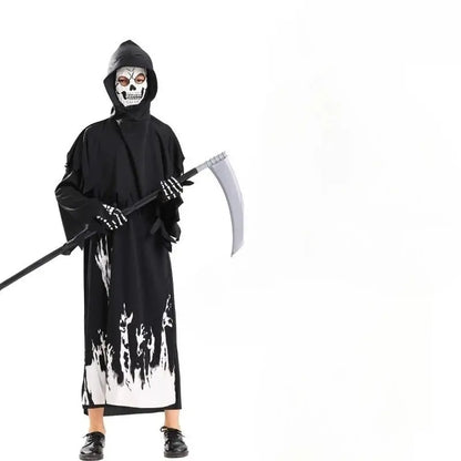 Hooded Kids Halloween Party Wear Death Cloak Unisex Boys Girls Night Noctilucent Anime Grim Reaper Cosplay Costume for Carnival Trikidsworld