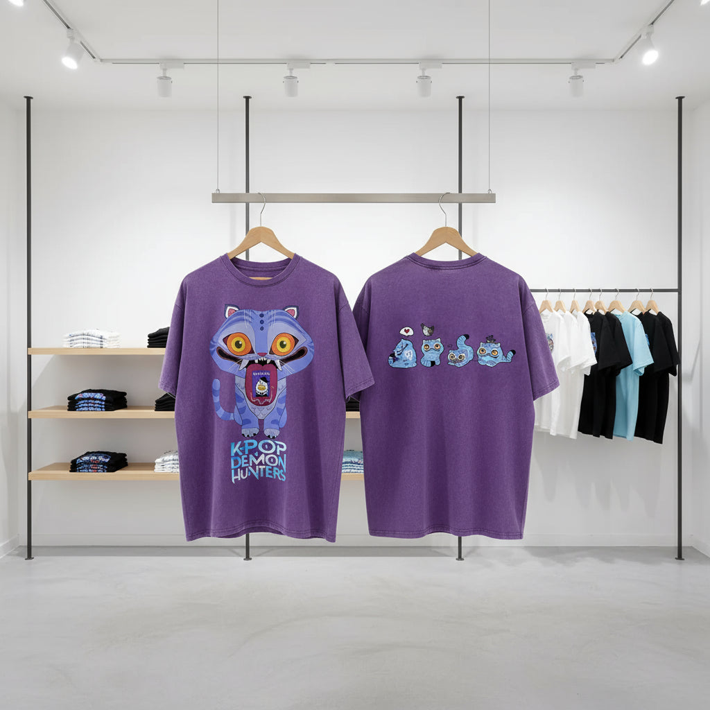 Derpy Tiger Kpop Demon Hunters Shirts for Women Cartoon Anime Washed Cotton Tee K-Pop Demon Hunters Tiger Harajuku T-shirt Tops Trikidsworld