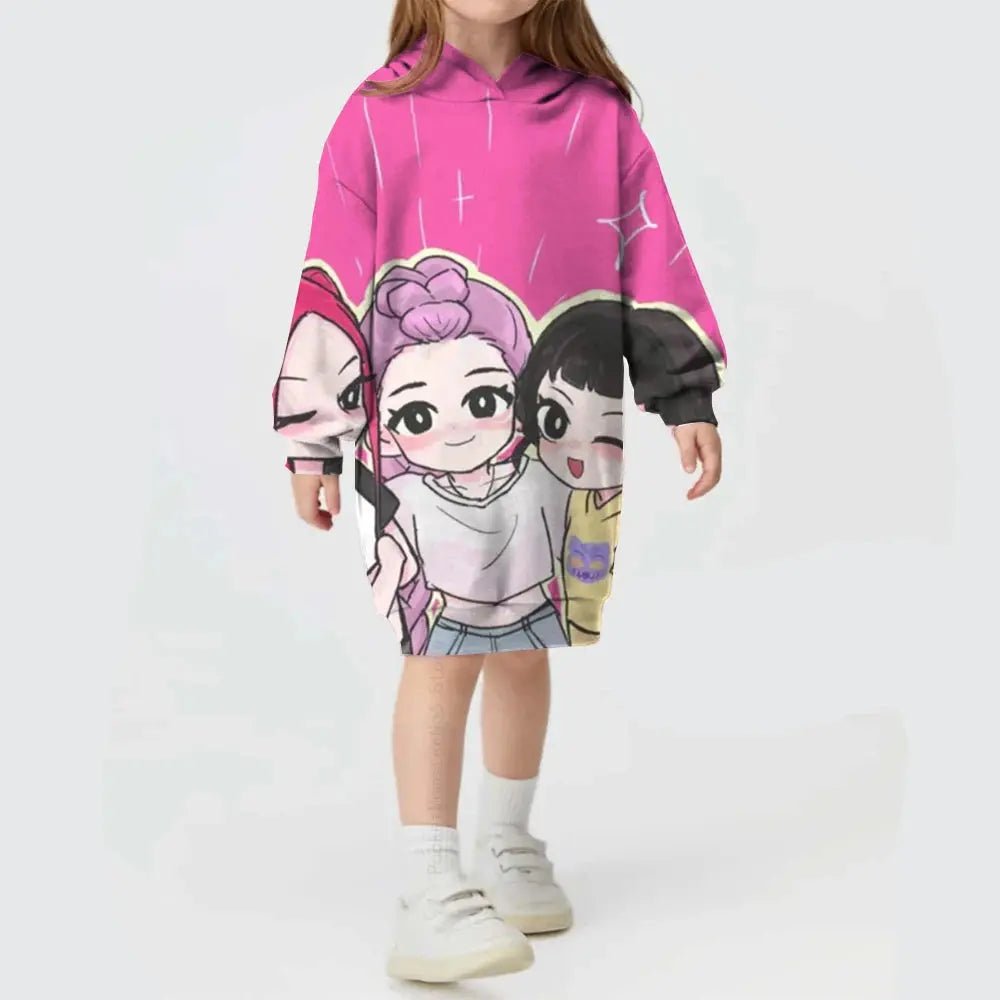 KPop Demon Hunters Hoodie Dress Fashion Rumi Sweatshirt Pullover Cute Long Sleeve Autumn Girls Cartoon Y2K Hoody Sportswear Trikidsworld