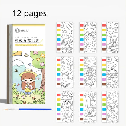 12 pages Children's Watercolor Coloring Book,Drawing Toys For Children Birthday, Thanksgiving, Halloween, Easter, Christmas gift Trikidsworld
