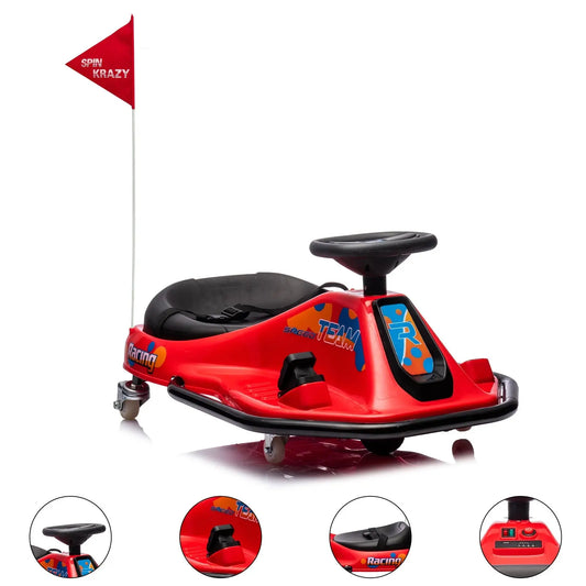 24V Electric Go Kart, 7Ah Drifting Car，Battery Powered Ride on Car Outdoor with 360 Degrees Rotating, Simplified Drift System Trikidsworld