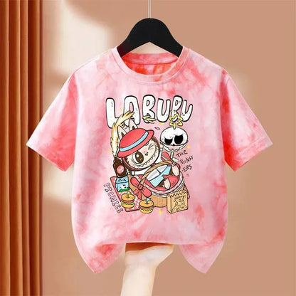 Girls Boys Children Cartoon Tie-dye Short Sleeve T-shirt Summer Cartoon Cotton Clothes Kids Cute Tee Top Birthday Gifts Trikidsworld