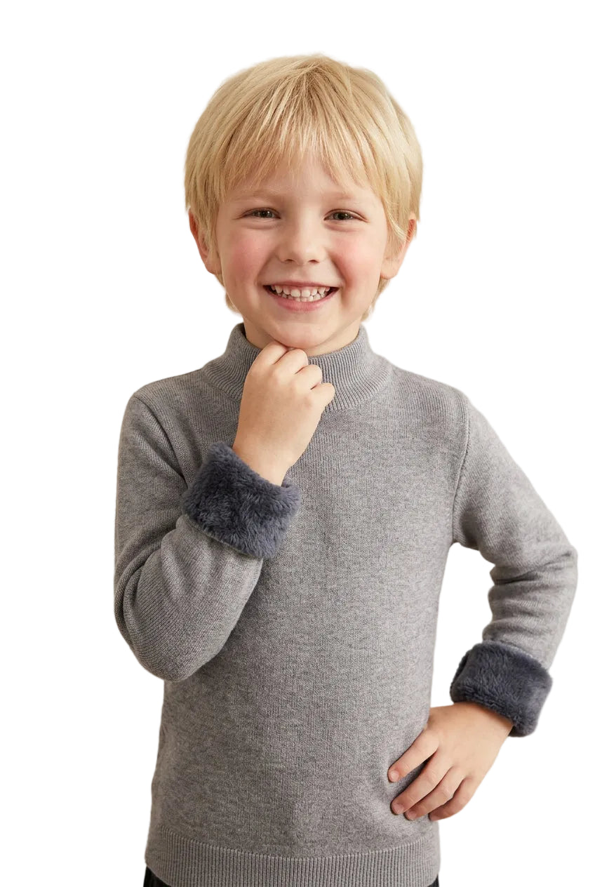 Kids Thermal Mock Neck Sweater with Plush Fleece Lining – Winter Warm Knitwear
