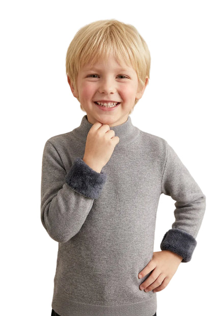 Kids Thermal Mock Neck Sweater with Plush Fleece Lining – Winter Warm Knitwear