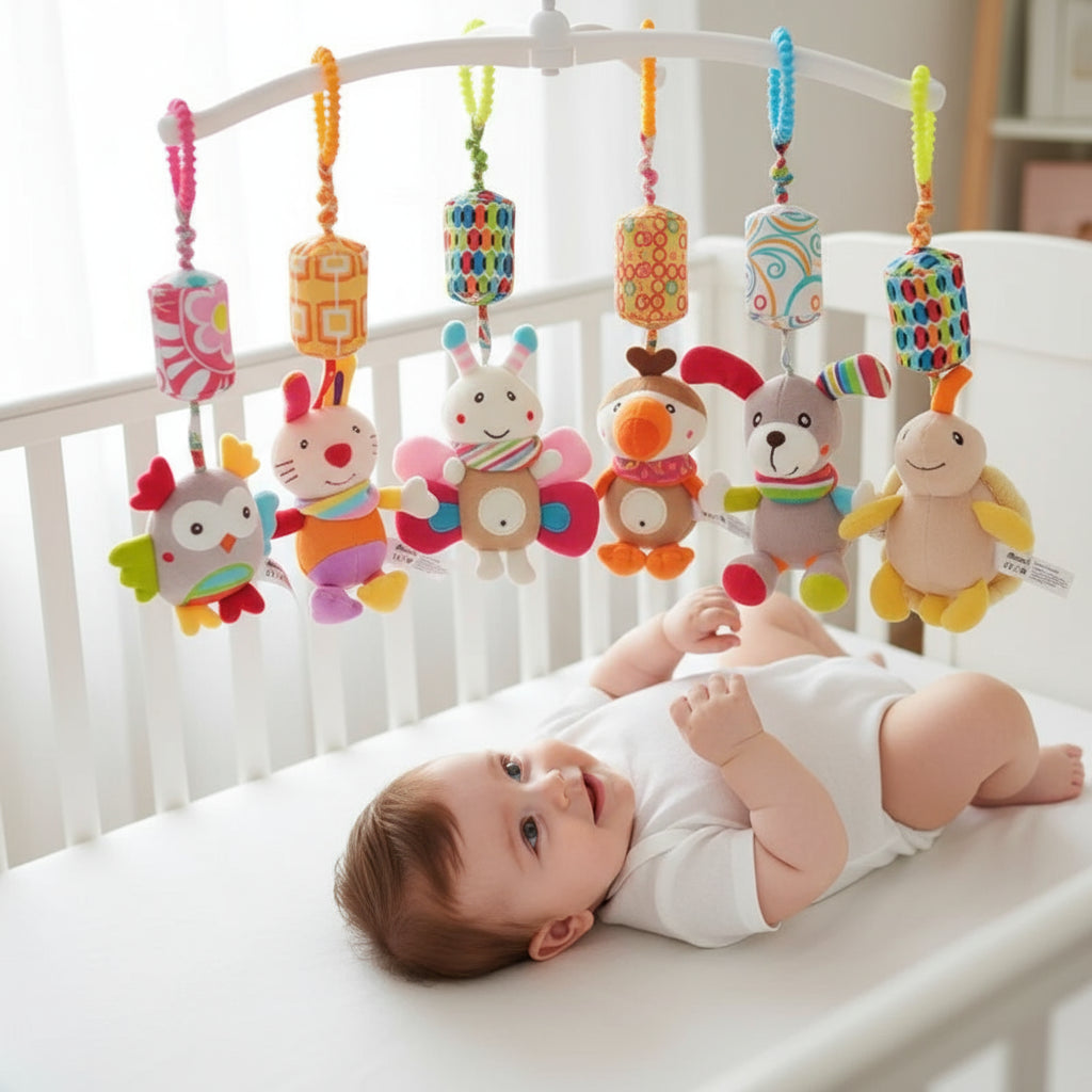 Baby Sensory Hanging Rattles Soft Learning Toy Plush Animals Stroller Infant Car Bed Crib with Teether for Bebe Babies Toddlers Trikidsworld