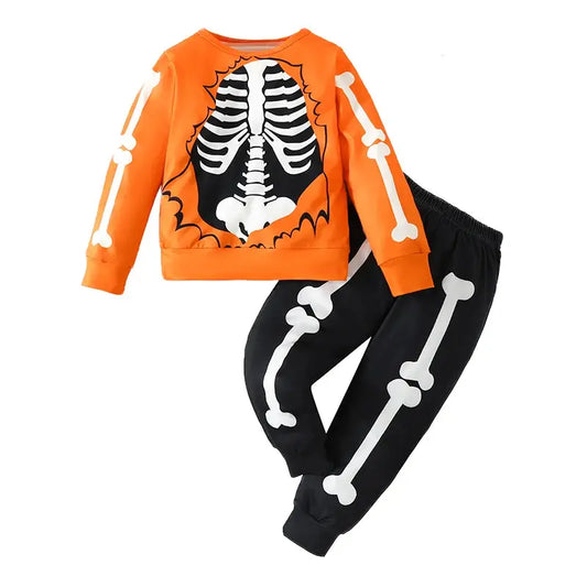 Pudcoco Kids Baby 2Pcs Halloween Outfits Long Sleeve Skeleton Print Sweatshirt + Pants Set Toddler Clothes 2-7T Trikidsworld