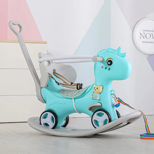Rocking Horse for Toddlers, Balance Bike Ride On Toys with Push Handle, Backrest and Balance Board for Baby Girl and Boy Trikidsworld