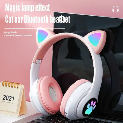 P47M Wireless Headphone Flash Light Cute Cat Bluetooth with Mic Control LED Stereo Music Helmet Phone Bluetooth Headset Gift Trikidsworld