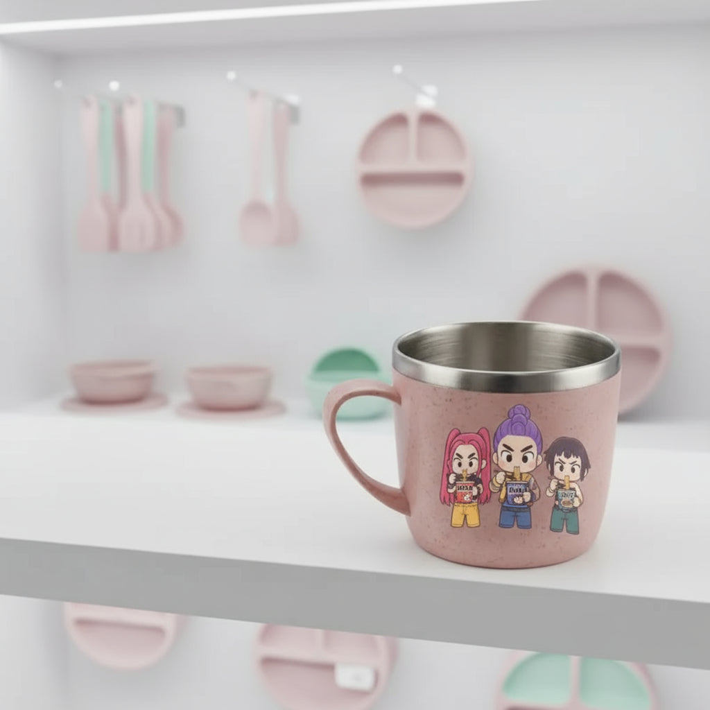 KPop Demon Hunters 304 Stainless Steel Mouth Cup Wheat Straw Element Cute Water Cups Household Anti-scalding Drinking Glass Gift Trikidsworld