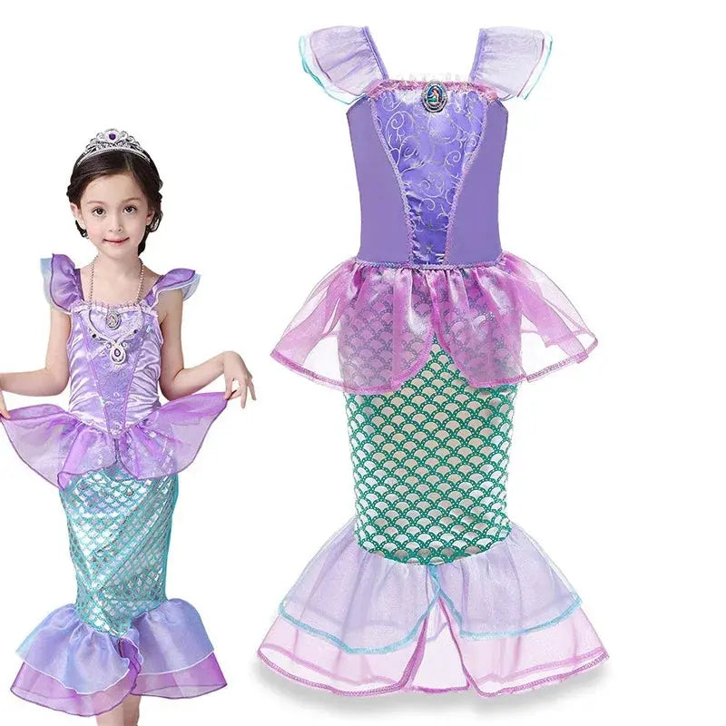 Little Mermaid Ariel Costume for Girl Dress up Party Children Flounce Sequin Disguise Halloween Princess Mermaid Apparel Outfits Trikidsworld