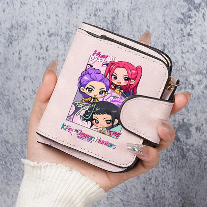 KPop Demon Hunters Leather PU Women's Short Wallet Fashion Casual Trifold Buckle Wallets Multi-Card Holder Cute Anime Coin Purse Trikidsworld