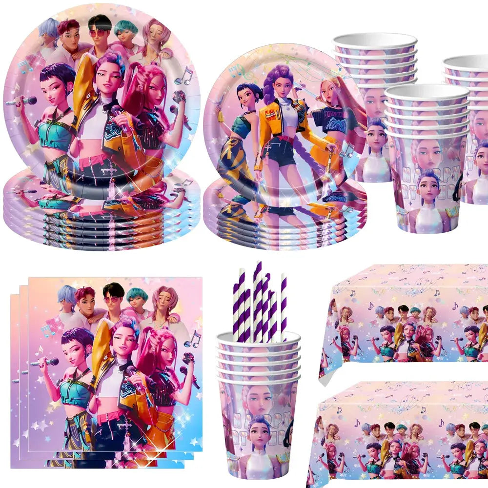 Demon Hunters Birthday Party Decor Tableware Banner Decorations Cake Topper Balloon Girl Kid Korean Kpop Anime Party Supplie Set Trikidsworld