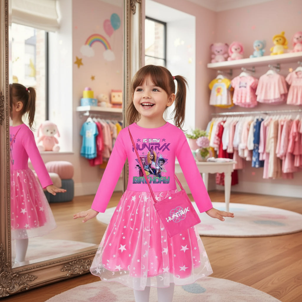 KPop Demon Hunters Kids Clothes Long Slevess Dresses Cotton Rainbow Full Dress Teen Fashion Girl's Clothing Party Clothes 5001 Trikidsworld