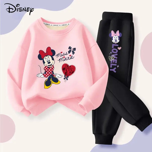 Disney Minnie Printing Baby Girls Clothes Set Autumn Children Sweatshirt Top and Pants Bottom 2 Piece Suit Casual Tracksuit Trikidsworld