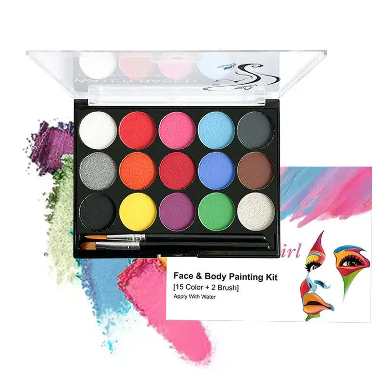 Water-soluble 15 color face body paint palette cosmetic safe,non-toxic Christmas Halloween Makeup Face Painting Cosplay Makeup Trikidsworld