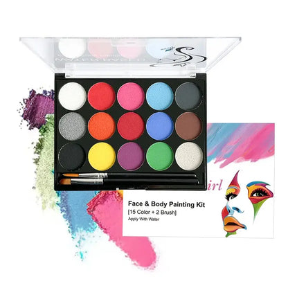 Water-soluble 15 color face body paint palette cosmetic safe,non-toxic Christmas Halloween Makeup Face Painting Cosplay Makeup Trikidsworld