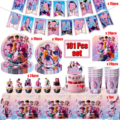 Demon Hunters Birthday Party Decor Tableware Banner Decorations Cake Topper Balloon Girl Kid Korean Kpop Anime Party Supplie Set Trikidsworld