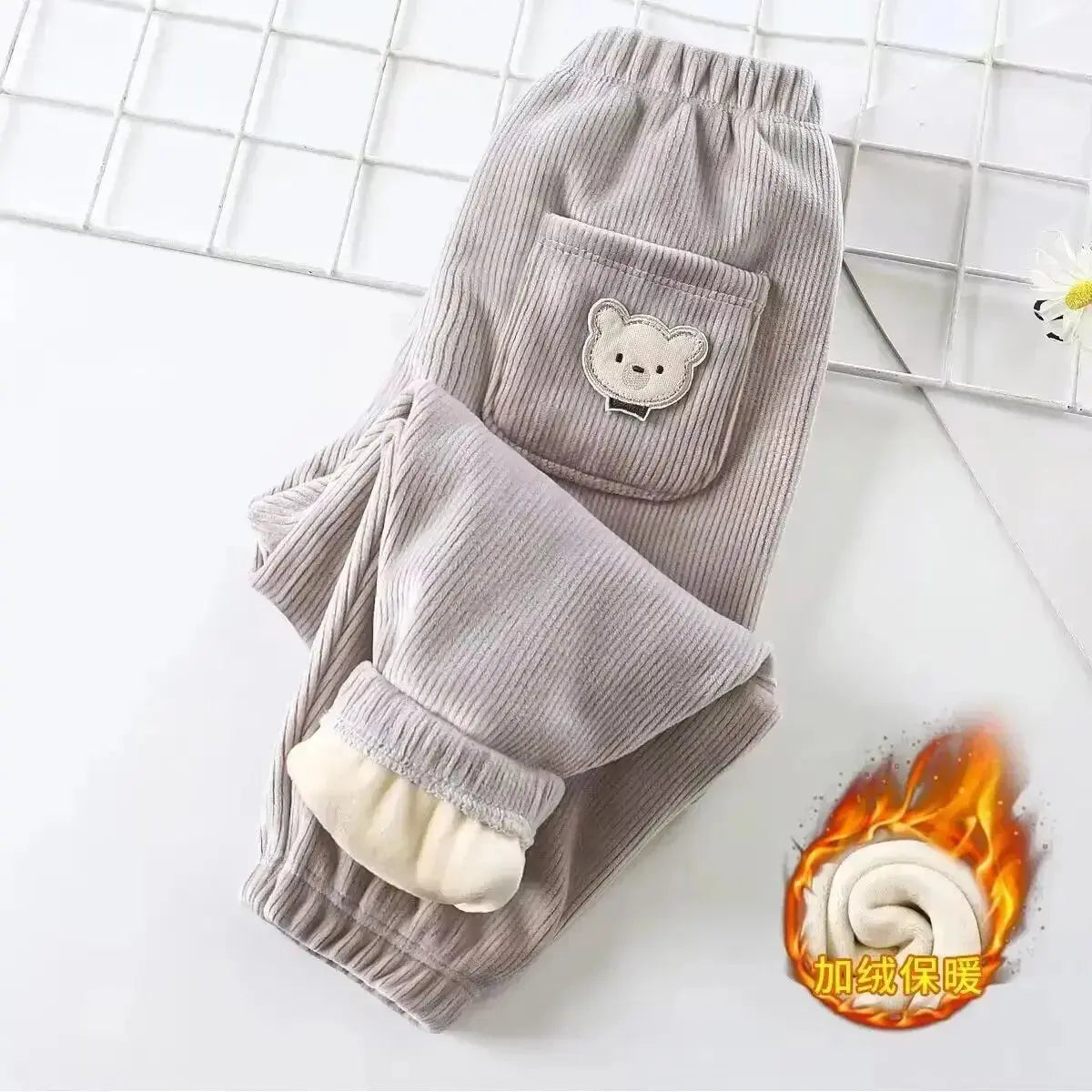 Kids Warm Pants Autumn Winter Girls Thicken Trousers Baby Boys Cute Bear Print Children Casual Harem Pants Trikidsworld