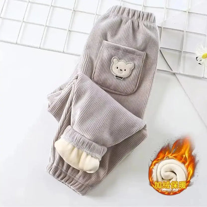 Kids Warm Pants Autumn Winter Girls Thicken Trousers Baby Boys Cute Bear Print Children Casual Harem Pants Trikidsworld