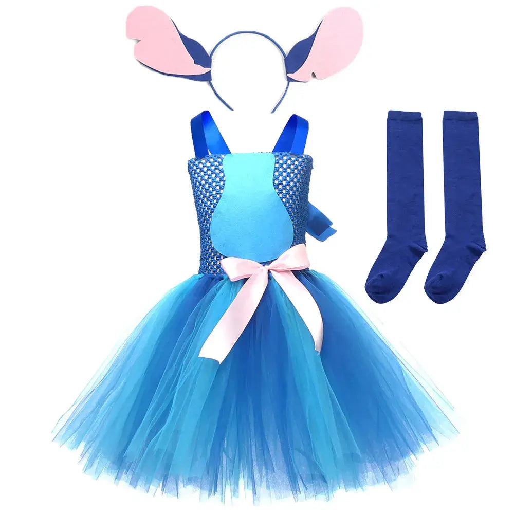 Movie Girls Alien Dog Costume Cartoon Blue Tulle Festival Dress Lilo Tutu Dress Maia Kealaha  Live-action Character Dress Up Trikidsworld