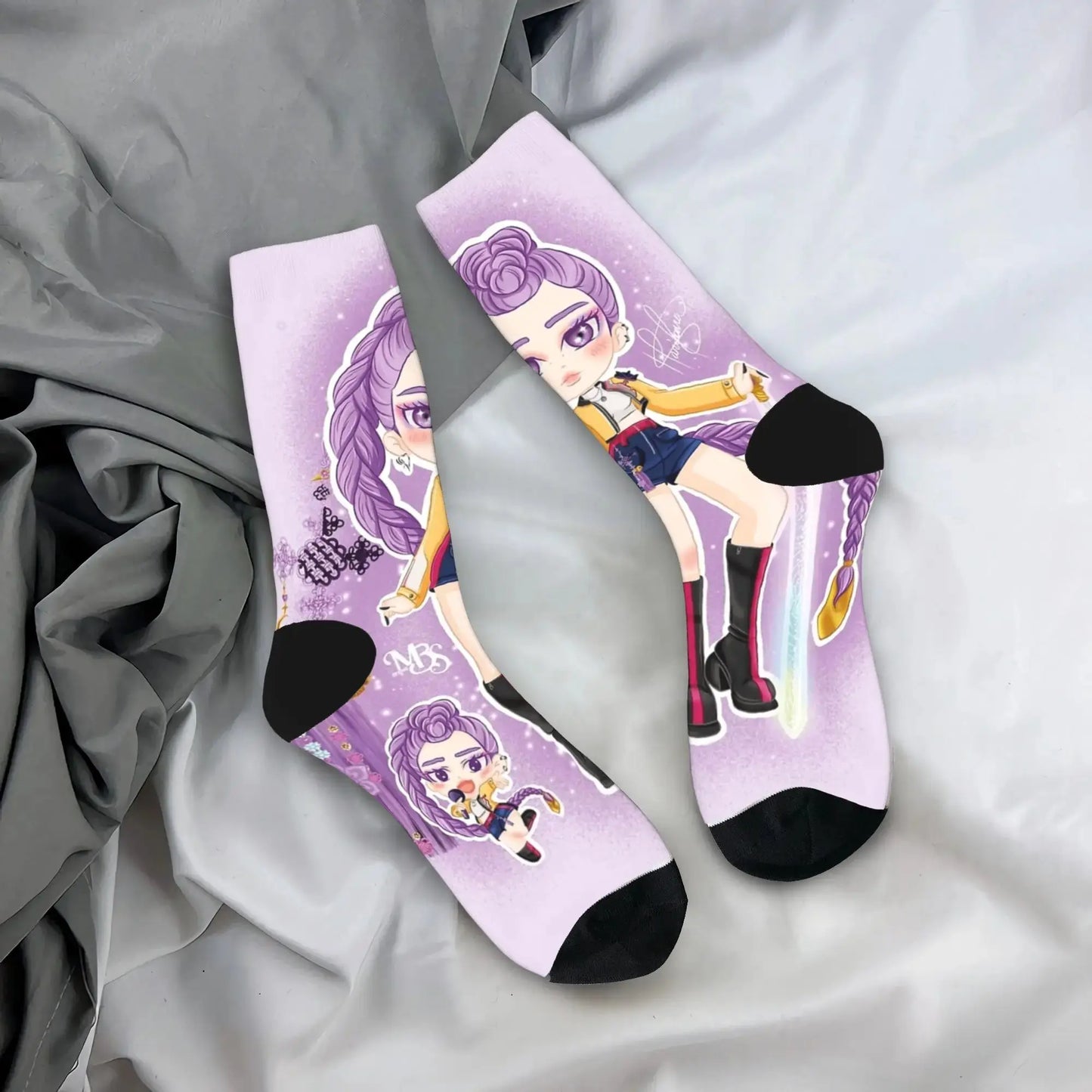 Baby Saja KPop Demon Hunters Chibi Art Stockings Custom Leisure Socks Autumn Non Skid Socks Men Outdoor Sports Medium Soft Socks Trikidsworld