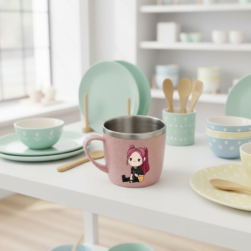 KPop Demon Hunters 304 Stainless Steel Mouth Cup Wheat Straw Element Cute Water Cups Household Anti-scalding Drinking Glass Gift Trikidsworld