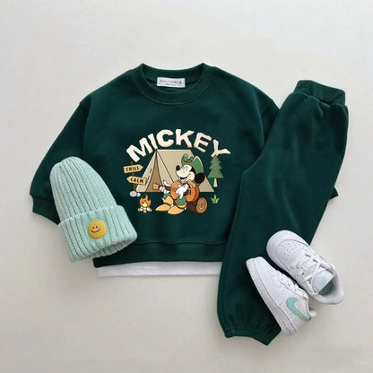 Boys Trendy Wear Long-sleeved Tracksuits Children 2026 Costume Mickey Mouse Tops Green Sweatpants New Two Piece Baby Clothing Trikidsworld