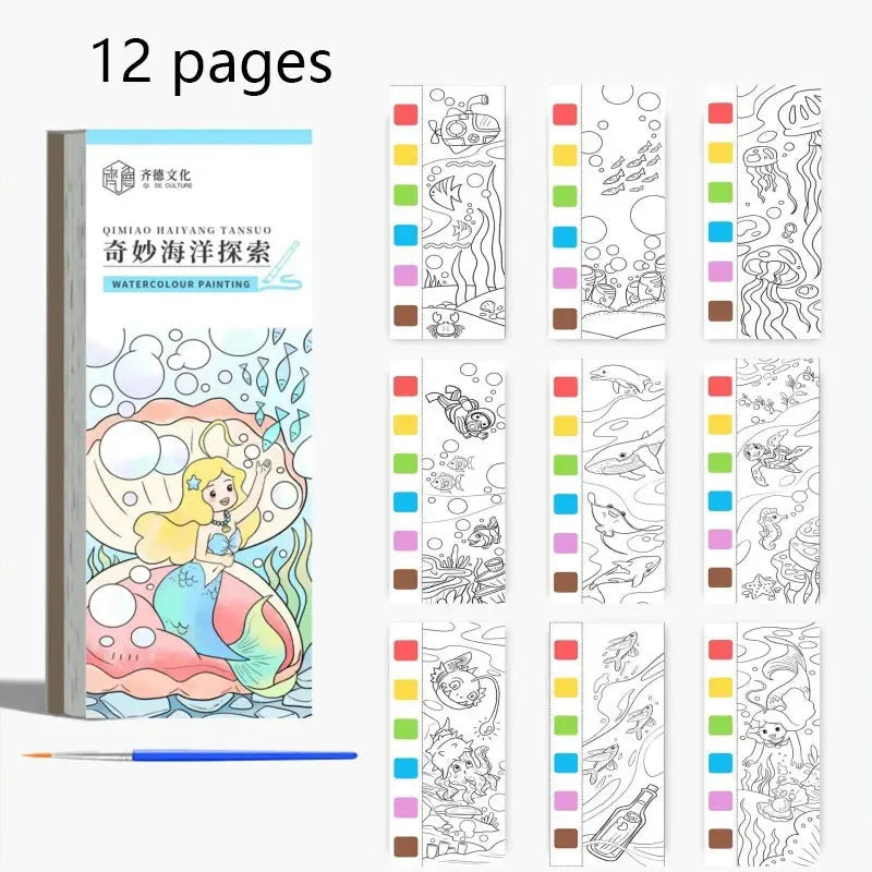 12 pages Children's Watercolor Coloring Book,Drawing Toys For Children Birthday, Thanksgiving, Halloween, Easter, Christmas gift Trikidsworld