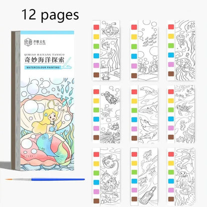 12 pages Children's Watercolor Coloring Book,Drawing Toys For Children Birthday, Thanksgiving, Halloween, Easter, Christmas gift Trikidsworld