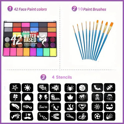 42 Colors Water Soluble Face Body Painting Set UV Neon Glitter Face Paint Art Halloween and Christmas Party Body Paint Makeup Trikidsworld