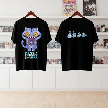 Derpy Tiger Kpop Demon Hunters Shirts for Women Cartoon Anime Washed Cotton Tee K-Pop Demon Hunters Tiger Harajuku T-shirt Tops Trikidsworld